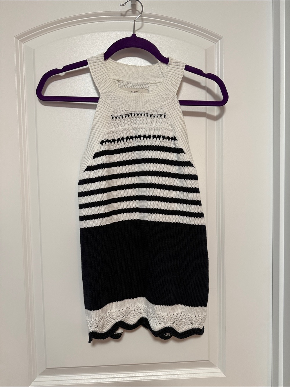 LOFT Black and White Striped Halter Knit Tank